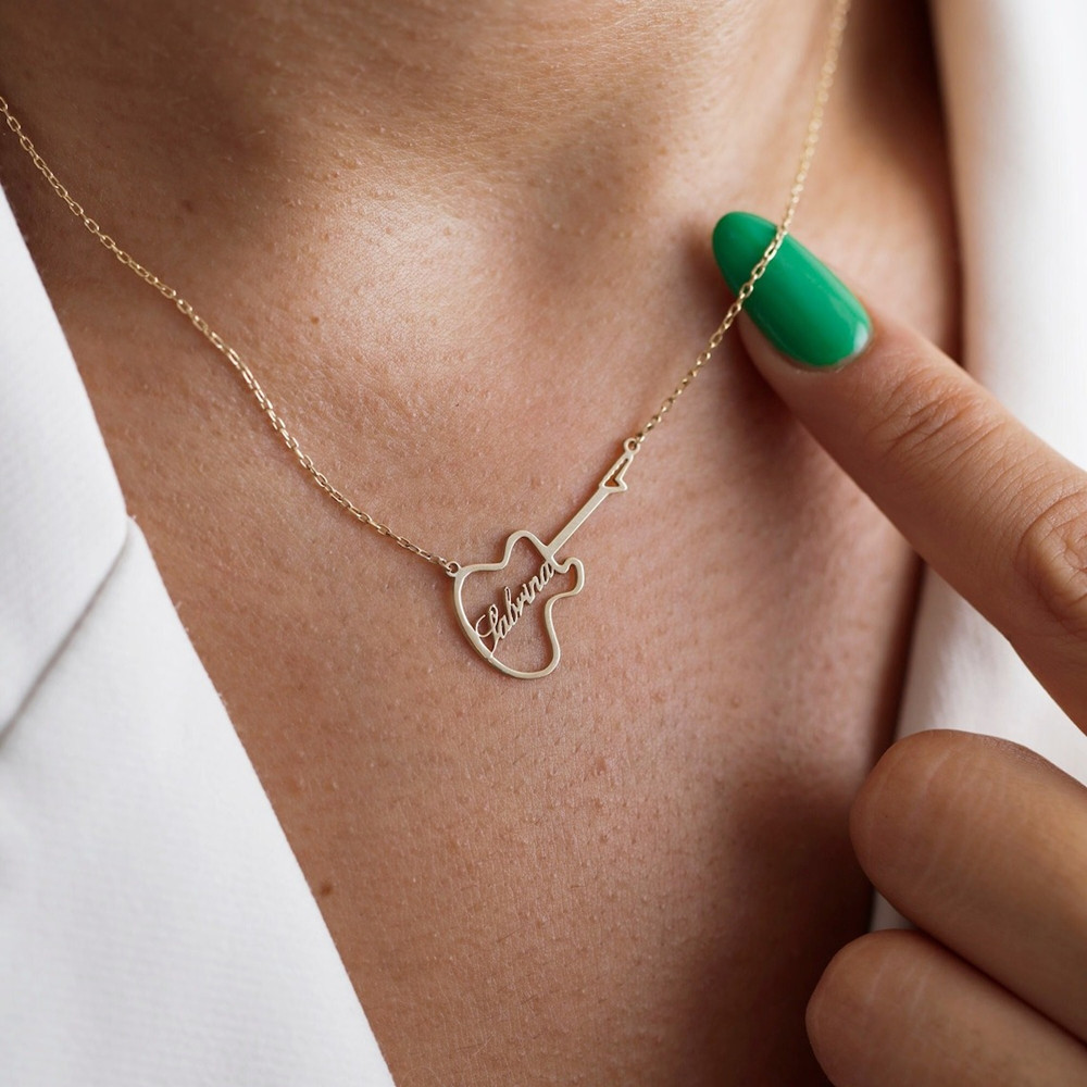 Musical Instrument And Name - Personalized Guitar Symbol Name Necklace Fashion