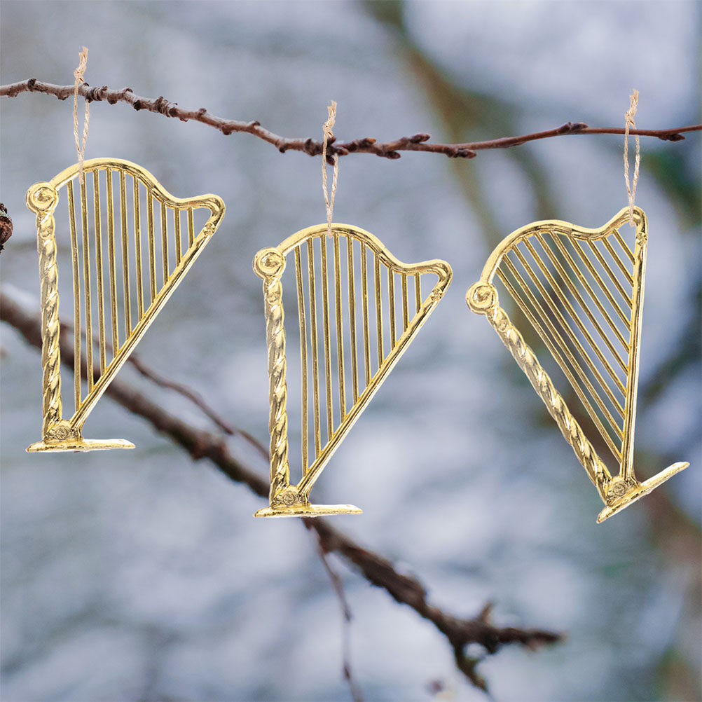 Musical Instrument Xmas Ornaments - 15Pcs Miniature Harp Christmas Hanging Ornaments