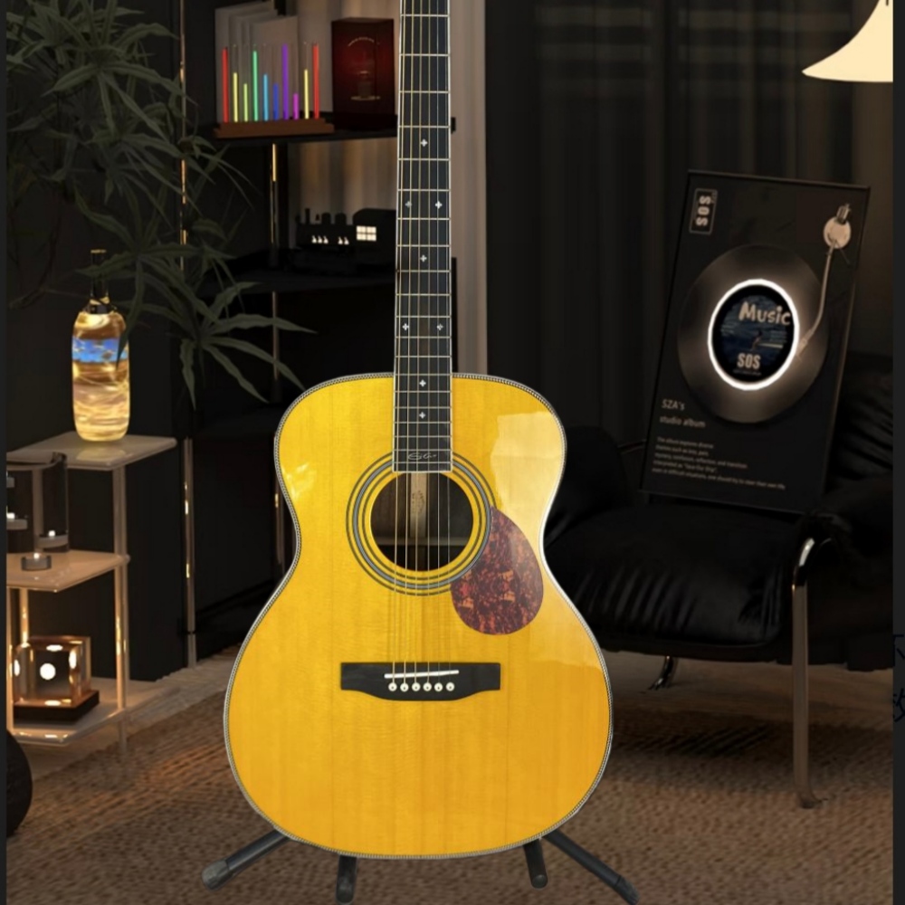 Musical Instrument Strings - Handmade Yellow Acoustic Guitar with 6