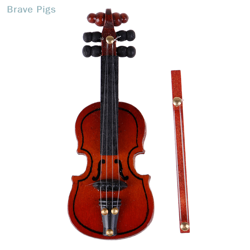 Musical Instrument Fiddle - Dollhouse Violin Mini Wooden Instruments Miniature
