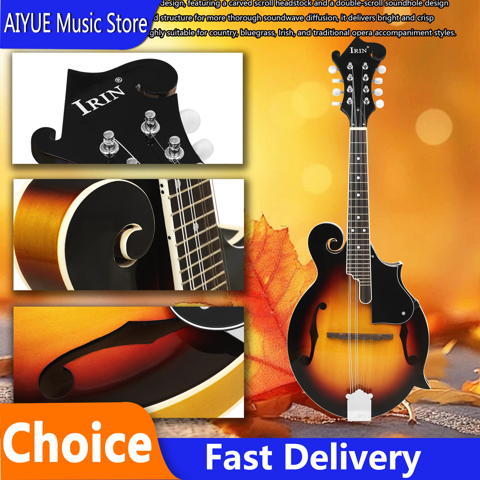 Mandolin A Style - IRIN MD-65 Mandolin Basswood F-Style Acoustic