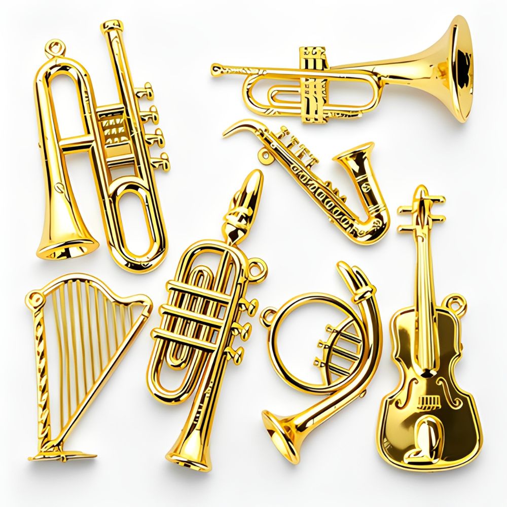 Musical Instrument Xmas Ornaments - 6/10pcs Random Style Tiny Metal Golden