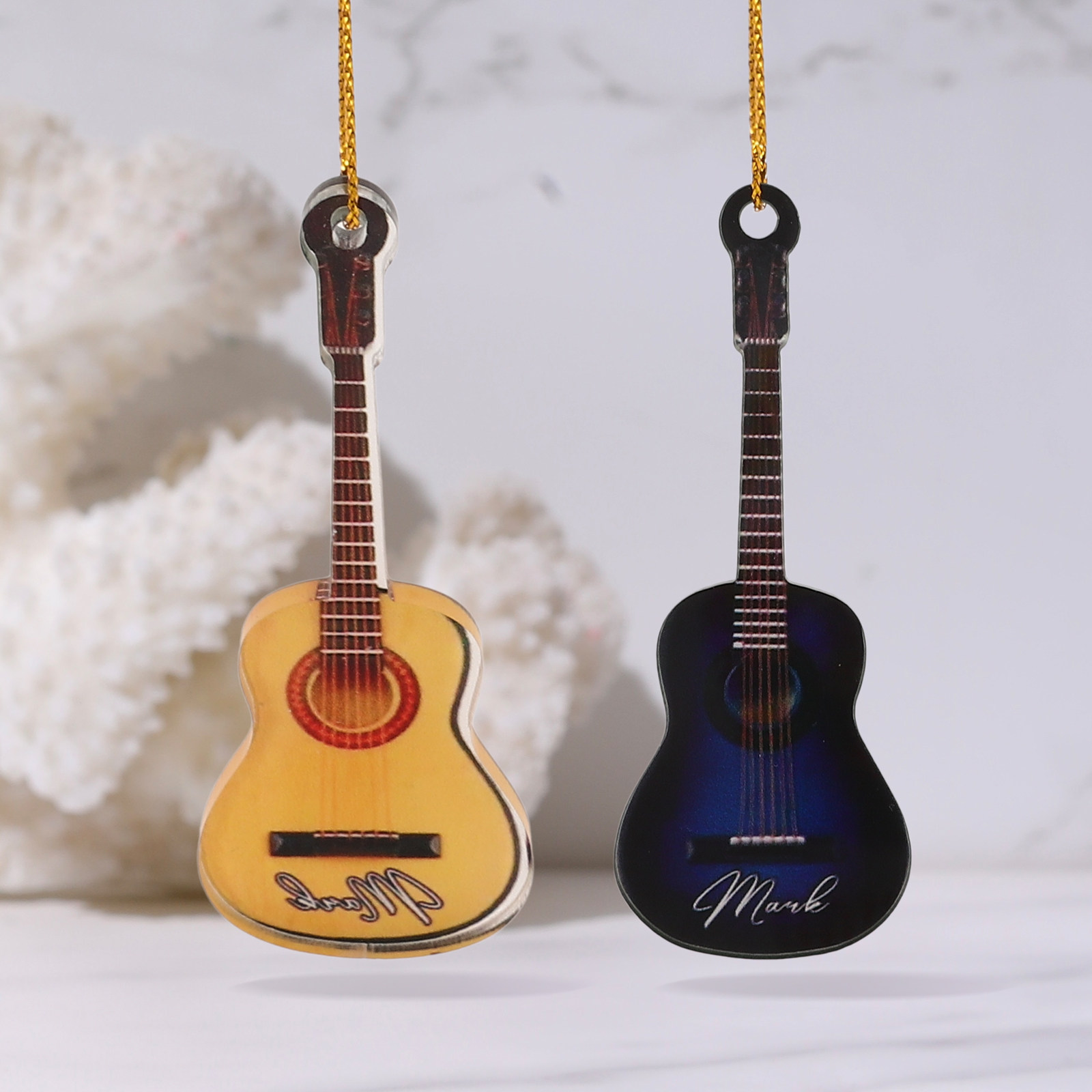 Musical Instrument Xmas Ornaments - 10Pcs Xmas Mini Guitar Hanging Decor