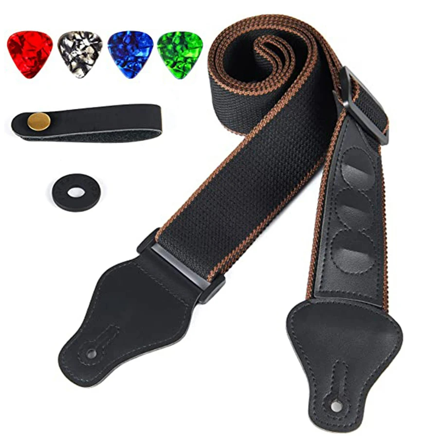7Pcs/Set Guitar Strap Black PU - Musical Instrument Types ulasan dan harga
