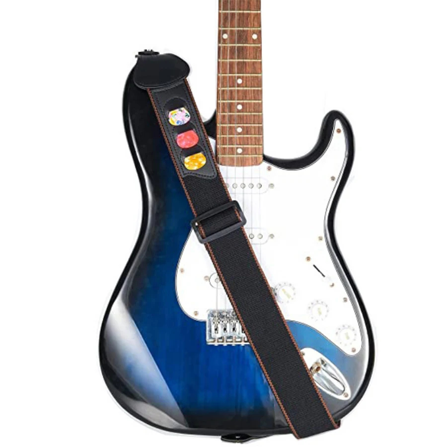 7Pcs/Set Guitar Strap Black PU - Musical Instrument Types ulasan dan harga