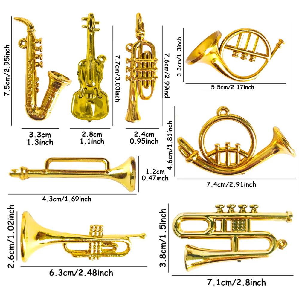 5/18pcs Random Mini Golden Mus - Musical Instrument Xmas Ornaments ulasan dan harga