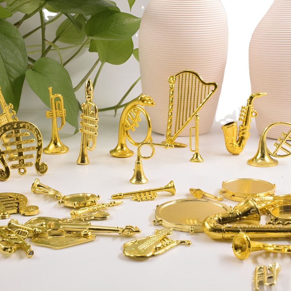 5/18pcs Random Mini Golden Mus - Musical Instrument Xmas Ornaments ulasan dan harga
