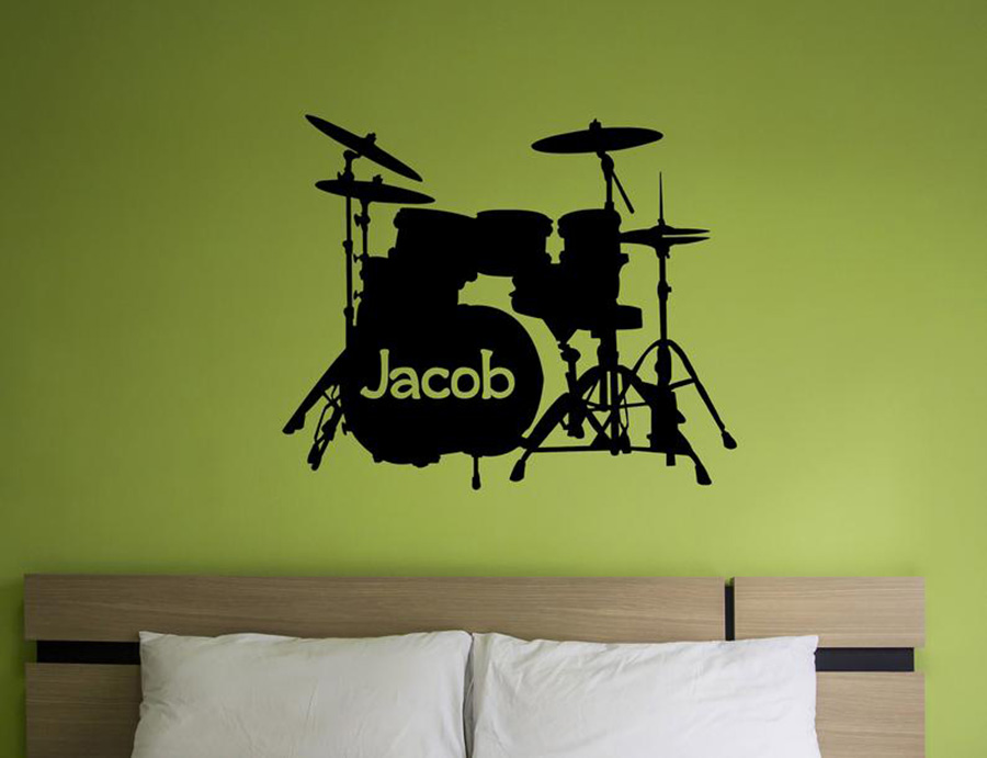 Drum Set Wall Decal Custom Nam - Musical Instrument And Name ulasan dan harga
